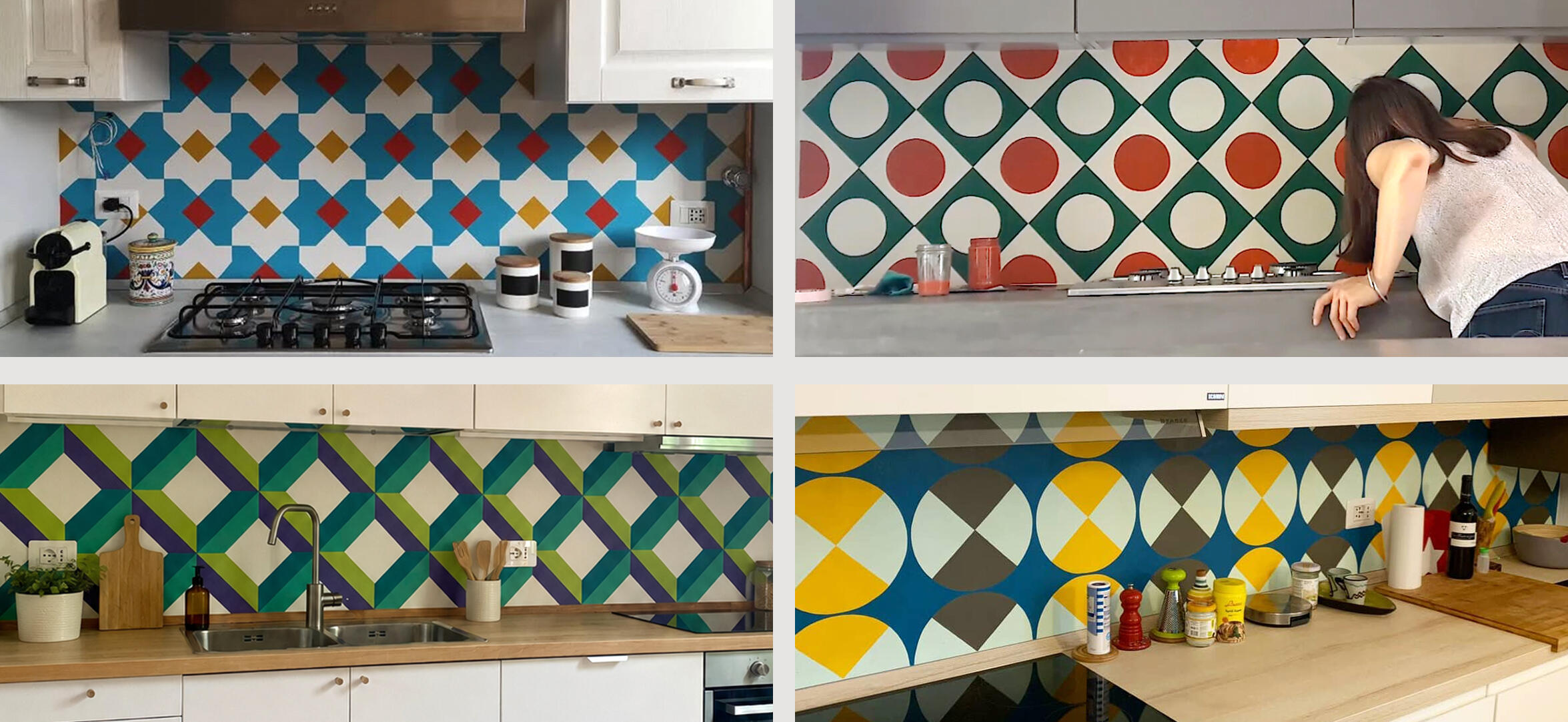fondali paraschizzi di cucine decorati a mano con motivi geometrici